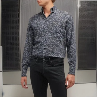 Camisa de Vestir TOM FORD Para Hombre Leopardo Estampado ANIMAL Puro Lujo 16 EE. UU. M Marrón Foto 1 de 4
