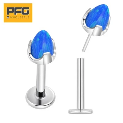 2PCS Titanium Threadless Gem Labret Monroe Tragus Bar Lip Nose Stud 16G 8mm - Image 1 of 4