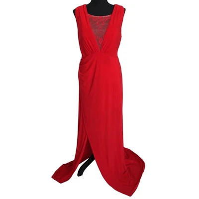 Vestido Hailey Rojo Formal Sumergir Encaje Acanalado Baile de graduación Vestido de Noche Negro Corbata 14 Foto 1 de 4