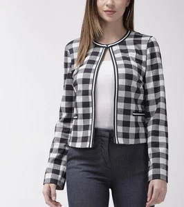 M&S Jersey Gingham Edge to Edge Jacket Blazer French Navy & White Size 10 BNWT - Picture 1 of 6