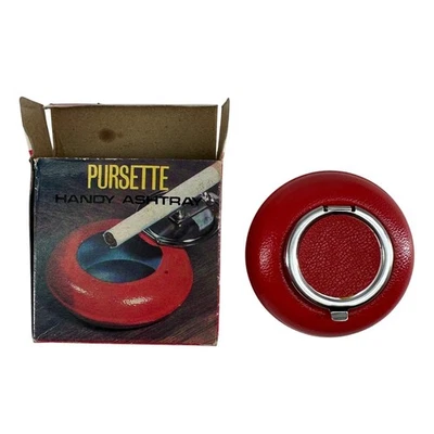 Práctico cenicero vintage de cuero sintético rojo mediados de siglo nuevo en caja Foto 1 de 4