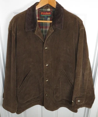 Jos A Bank Barn Jacket Chore Coat Mens XL Brown Corduroy Flannel Lined Vtg 90s - Image 1 of 4