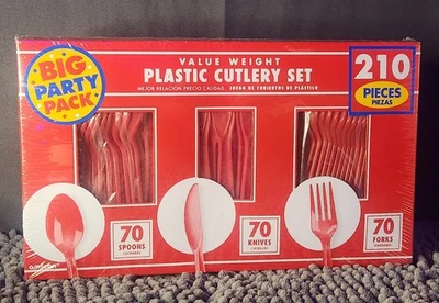 amscan Red Cutlery Set-Value Pack~210 Piece~Big Party Pack~NEW  - Image 1 of 4