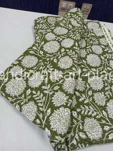 Colcha Village Hecha a Mano Kantha Edredón Verde Estampado en Bloque King Size - Imagen 1 de 9