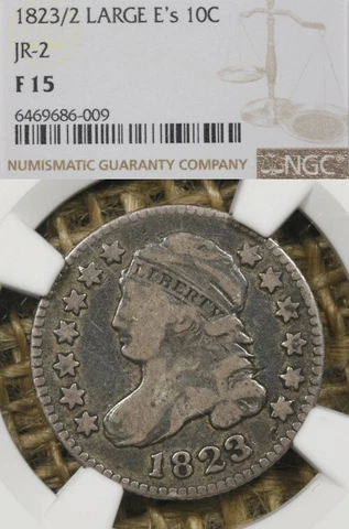 1823/2 10C NGC F15 Large E's JR-2 Capped Bust Dime Overdate Cover