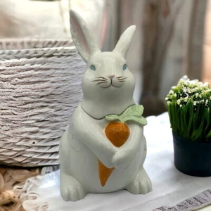 VTG Pottery Barn Kids Bunny Cookie Jar Nursery Decor Bow Sock Vessel Rare Baby - Picture 1 of 8