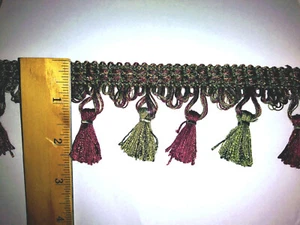 New Fringe Tassel Upholstery Drapery 24 Yard Bolt Burgundy & Green - Picture 1 of 2
