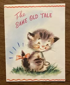 Vintage 1940er Happy Birthday Grußkarte Kätzchen Katzen Kätzchen spielen P1F - Bild 1 von 12