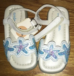 Girls Stride Rite White Leather Sandals Starfish and Sequins Size 7 - Picture 1 of 7