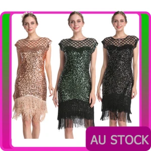 Ladies 20s 1920s Roaring Flapper Costume Sequin Gatsby 20's Fancy Dress - Picture 1 of 9