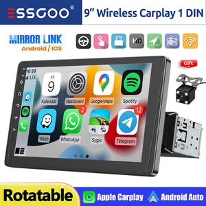 9" Single DIN Wireless Apple CarPlay & Android Auto Car Stereo USB HD Radio +CAM - Picture 1 of 16