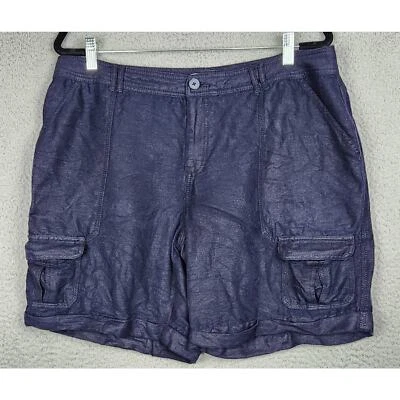 Shorts feminino COLDWATER CREEK tamanho 16 azul mistura de linho bolsos leves - Imagem 1 de 4