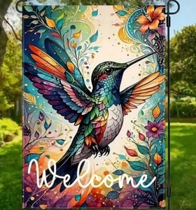 New 12x18 Hummingbird garden Welcome flag beautiful bright summer flag Only - Picture 1 of 1