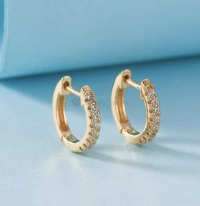 18ct Gold Plated Sterling Silver Posts Cubic Zirconia Huggie Hoop Stud Earrings - Picture 1 of 34