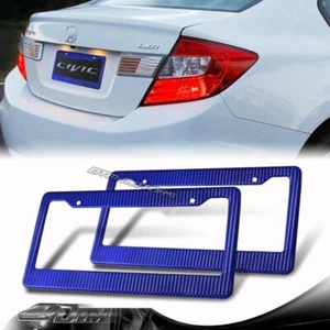 2PCS Carbon Fiber Look Painted Blue JDM Style ABS License Plate Frame Front+Rear - Bild 1 von 4