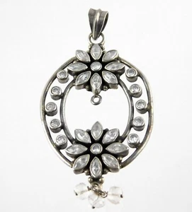 Sterling Silver CZ Flower Pendant 925 White Cubic Zirconia Dangling - Picture 1 of 12