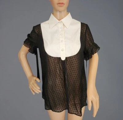 ROJO VALENTINO - ELEGANTE BLUSA 100% SEDA BLANCO Y NEGRO Talla 46/10 Foto 1 de 3