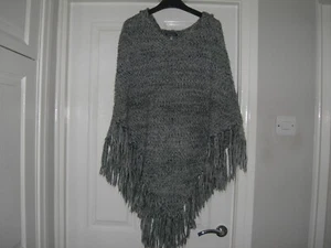 Topshop Ladies Grey Poncho with Hood and Fringed One Size - Picture 1 of 5