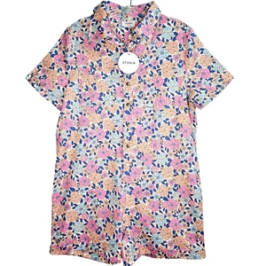 NWT Storia Floral Denim Snap Close Shorts Romper Size Small Pockets Jumpsuit - Picture 1 of 8