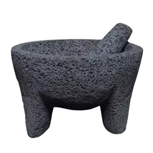 8,6 Zoll Molcajete Mörser und Stößel, mexikanische Handarbeit mit Lavastein, Kräuterpille - Bild 1 von 2