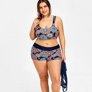 Traje de baño boho de 3 piezas para mujer talla XXL con encubrimiento de encaje verde - Imagen 1 de 14