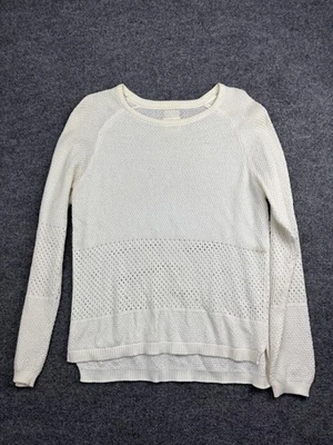 Element Eden Sweater Womens Large Ivory Open Knit Pullover Raglan Crewneck Mesh - Image 1 of 4