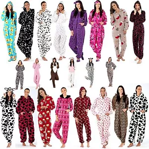 KIDS & Womens Ladies Unisex Plain Hood Zip Up All In One Jumpsuit Playsuit - Picture 1 of 32