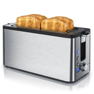 Arendo 4 Scheiben Toaster 1400 Watt Langschlitz Digital LED Display Edelstahl - Bild 1 von 4