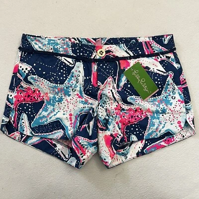 Nuevo con etiquetas Lilly Pulitzer Rosa Índigo Estrella Pez Estampado 4" Adie Corto 26753 00 Foto 1 de 4