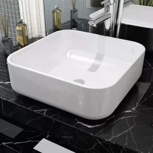 Waschbecken Quadratisch Keramik Weiß Waschschale Aufsatzwaschbecken 6 Y0H8 - Bild 1 von 5