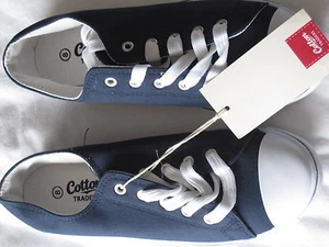 BNIB - "COTTON TRADERS" NAVY BLUE CANVAS LACE-UP PUMPS - 3-10 FREE POSTAGE UK  - Picture 1 of 3