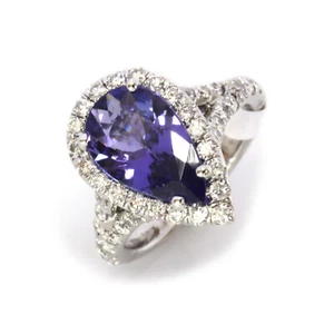 4 ctw Natural Violet Tanzanite & Diamond Solid 14k White Gold Engagement Ring - Picture 1 of 6