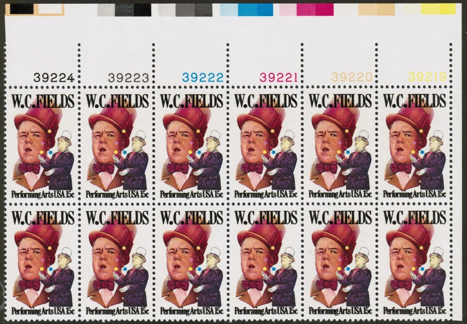 US USA Sc# 1803 MNH FVF PLATE# BLOCK W C Fields Comedian Actor Writer Juggler - Image 1 of 1
