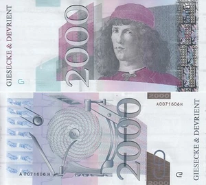 Testnote 2000, Porträt von Botticelli, Giesecke & Devrient / München, ksfr. - Picture 1 of 1