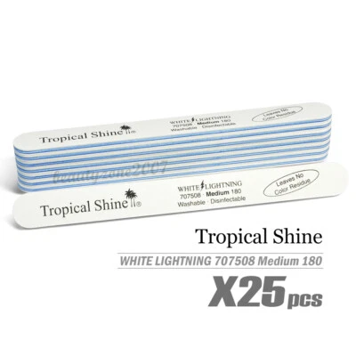 Tropical Shine White Lightning Nail File 180/180 #707508 x 25 Pcs -Medium/Medium