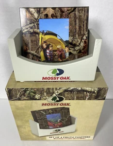 Mossy Oak Photo Glass Coasters Set Of 4 With Wooden Stand Non-Slip New Open Box - Picture 1 of 12