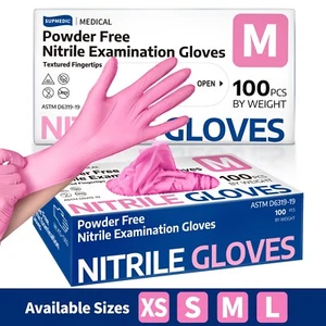 Disposable Nitrile Exam Gloves Powder-Free Food-Safe Cleaning Glove, Pink - Picture 1 of 15