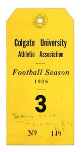 Pase de temporada de fútbol americano de la Universidad Colgate 1926 etiqueta College Athletic F203 - Imagen 1 de 2