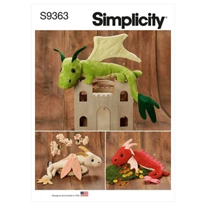 SIMPLICITY 9363 PLUSH DRAGONS SOFT TOYS Sewing Pattern Sizes 24" 60 cms - Picture 1 of 7