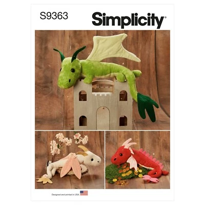 SIMPLICITY 9363 PLUSH DRAGONS SOFT TOYS Sewing Pattern Sizes 24"  60 cms - Image 1 of 4
