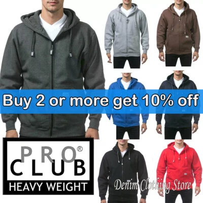 Men's Pro Club Heavyweight Full Zip Fleece Hoodie Sweatshirts Hooded Size S-7XL - Image 1 of 4