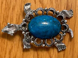 Vintage singed Gerry's Turtle brooch in silver tone, blue stone. - Picture 1 of 2