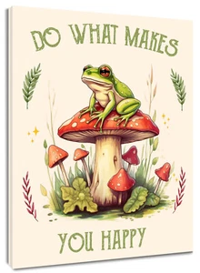 Botanical Leaf Green Frog Red Mushroom Canvas Wall Art for Bathroom Living Room - Picture 1 of 15