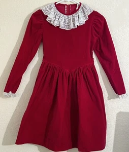 Vintage 70er Jahre Burgunder Samt Kleid Gr. 12. Spitze Feiertage, Weihnachten - Bild 1 von 8
