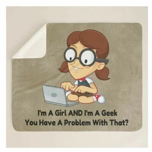 Niña Computadora Geek Tiene Un Problem With That Marrón Sherpa Manta Lanzamiento - Imagen 1 de 5