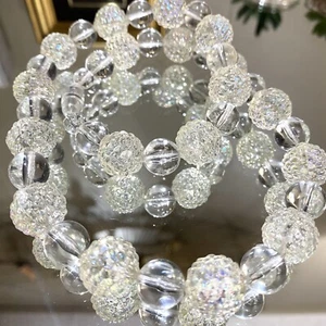 Vintage Lucite Beaded Necklace Clear Translucent Snowball Barrel Clasp 18” - Picture 1 of 5