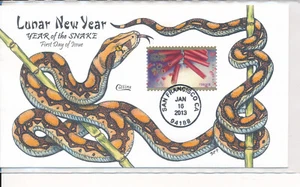 SPECIAL PRICE - HAND PAINTED COLLINS FDC EVENT TOPICAL 2013 YEAR OF THE SNAKE #1 - Picture 1 of 1