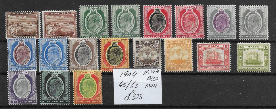 MALTA BRITÁNICA @ 1904 SG 45/63 DEFINITIVOS MVLH/MNH BUEN PRECIO @ Mal.46 Foto 1 de 1