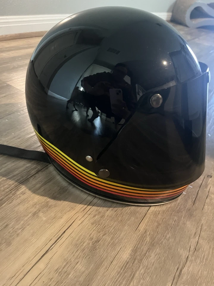 Casco Biltwell Gringo XL Spectrum Brillo Negro Naranja S Vintage Retro DOT Foto 1 de 4