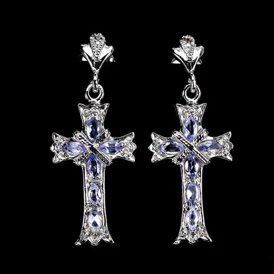 925 Sterling Silver Earrings Tanzanite Chrome Diopside Gemstone Jewelry - Image 1 of 4